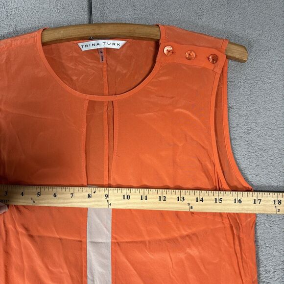 Trina Turk Size M Silk Tank Blouse Orange Cream Key Hole Resort Ditsy Retro Boho - Picture 7 of 14